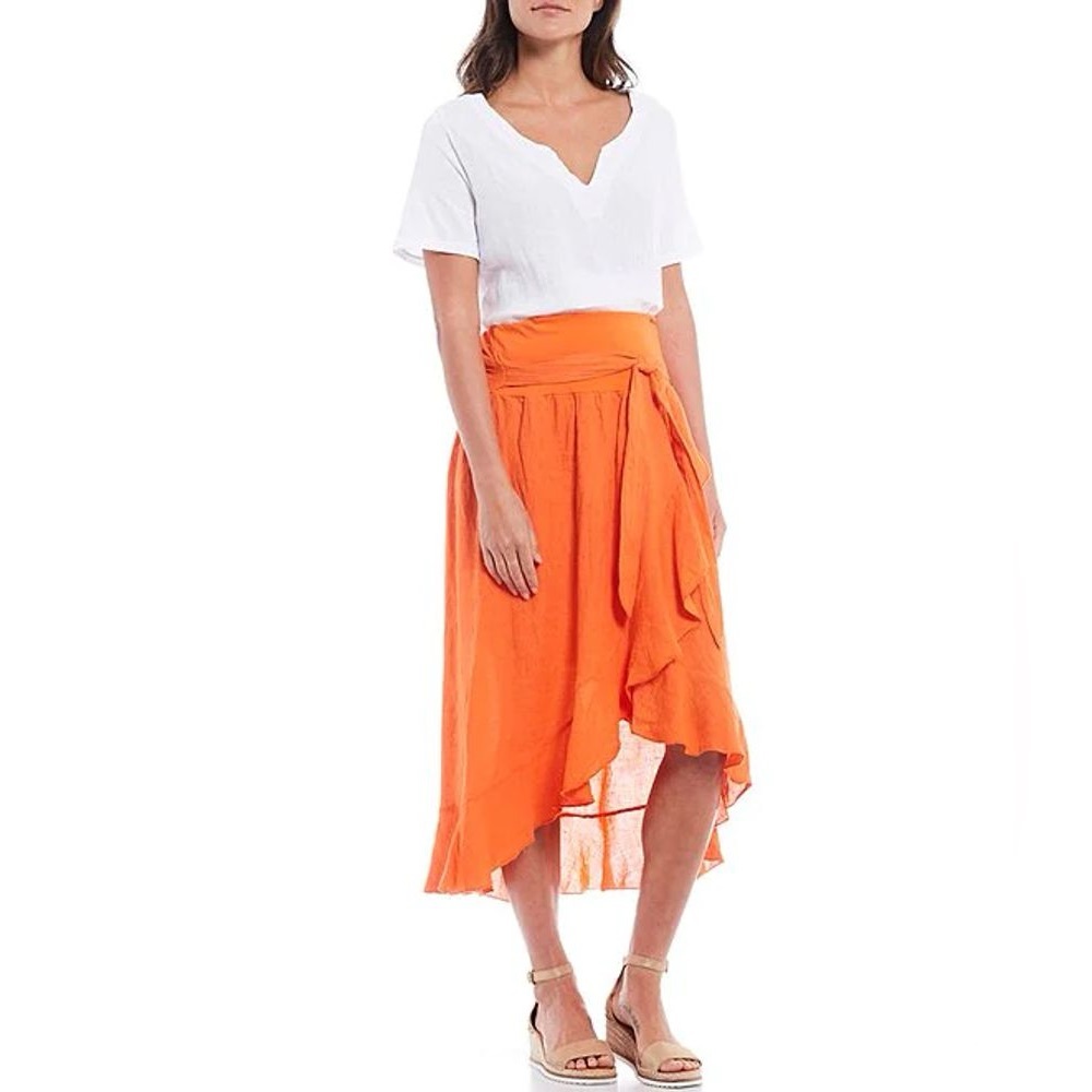 M MADE IN ITALY ORANGE LINEN RUFFLE SKIRT
